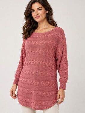 Lauren Ralph Lauren Pink Textured Sweater Tunic PL Dolman Sleeves
